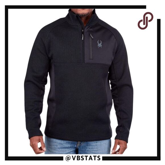 Spyder Men’s Fleece Lined Quarter Zip Mock Neck Pullover Sweater Black Size 2XL - Picture 1 of 11